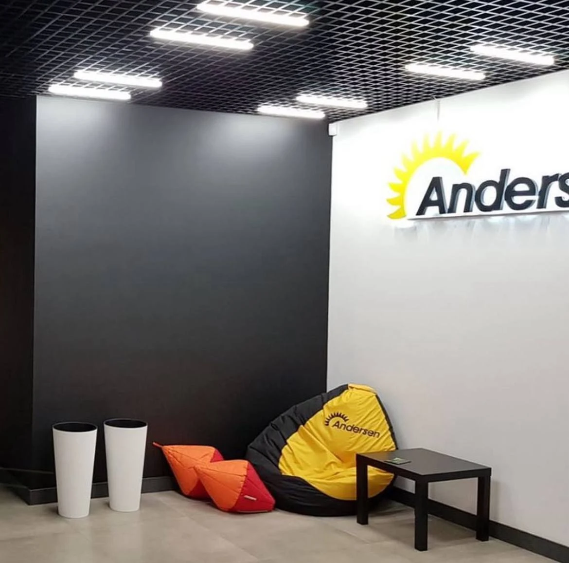 Современный офис компании Andersen с подвесным потолком грильято GLK